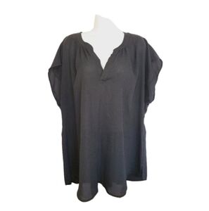 Roz & Ali black sz 2X semi sheer harper career Officecore Goth Witchy blouse